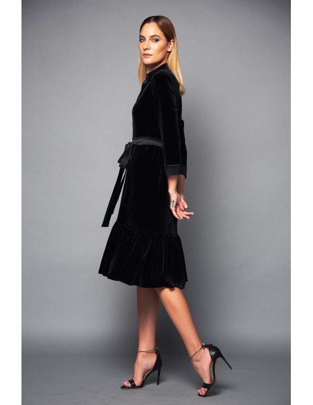 VELVET TUNIC DRESS-  WITH PLUNGE NECK AND BELT VELVET TUNIC DRESS-  WITH PLUNGE NECK AND BELT