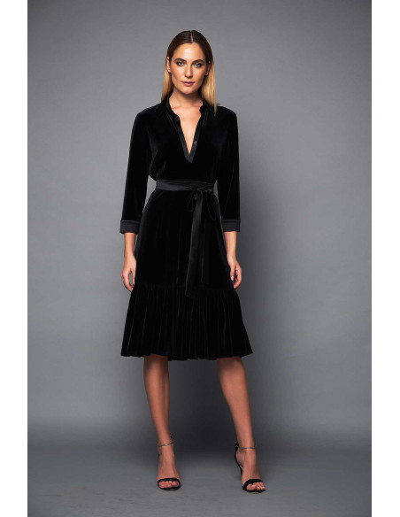 VELVET TUNIC DRESS-  WITH PLUNGE NECK AND BELT VELVET TUNIC DRESS-  WITH PLUNGE NECK AND BELT