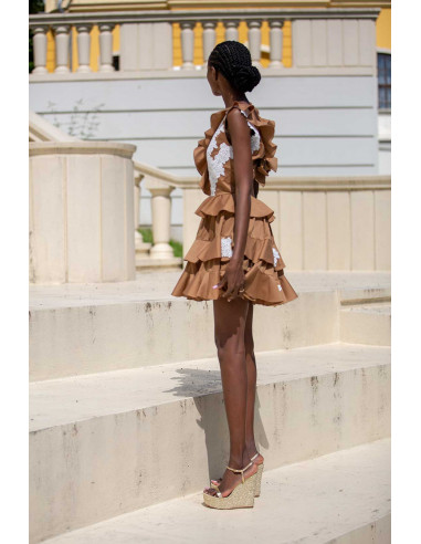 MINI  DRESS- NO BACK TOP WITH WHITE LACE- Raluca Mihalceanu Fashion